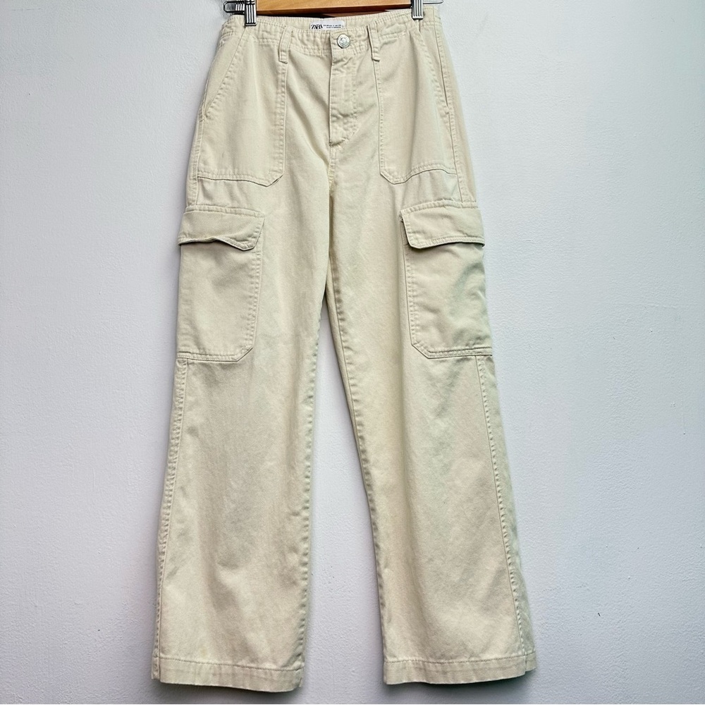 Zara Wide Leg Utility Pants Size 2 tan/cream